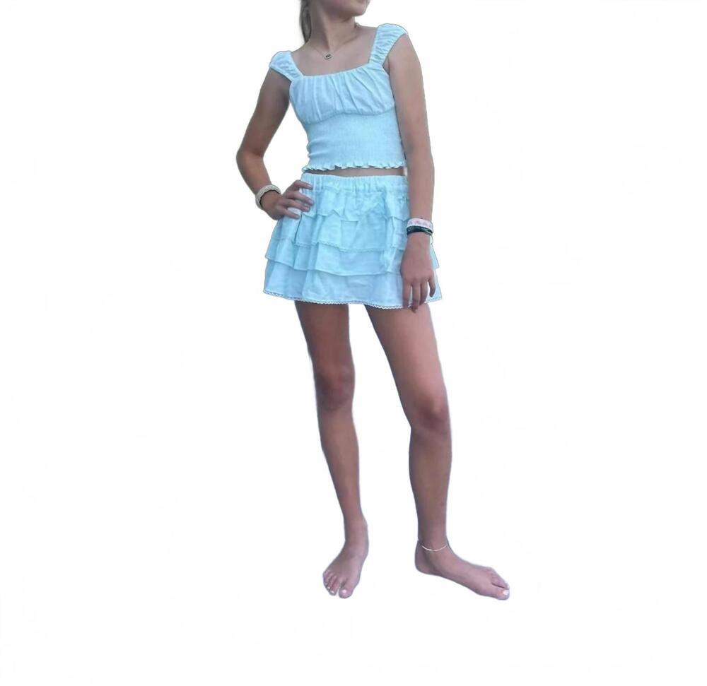 NEW LITTLE OLIN tiered ruffle skirt in aqua